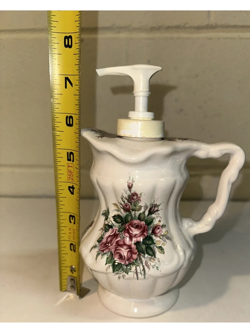 JA ATHENA Grandmacore Vintage Hand Painted Floral Hand Soap Dispenser READ Desc